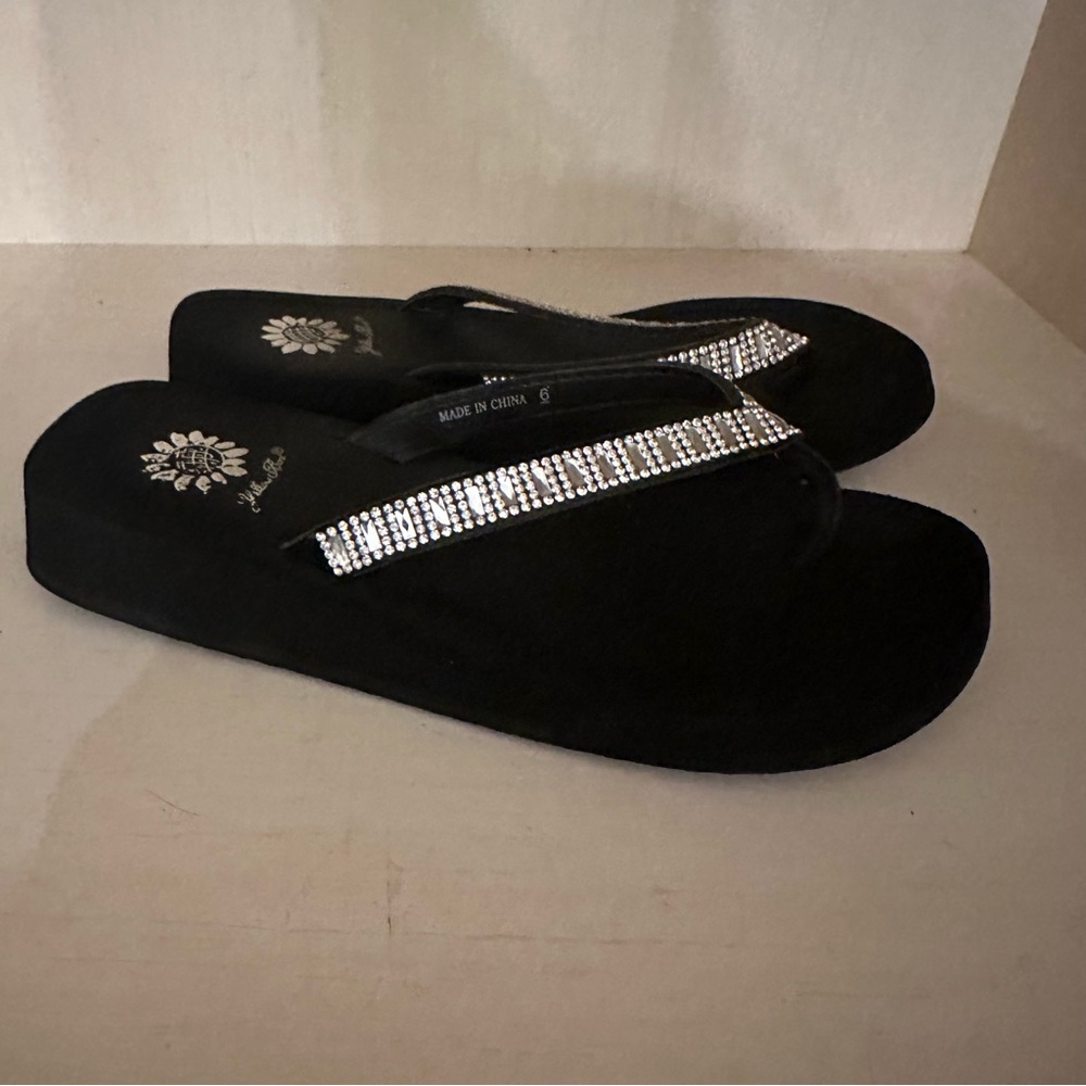 Yellow Box Black Rhinestone Flip Flop Sandals - Picture 2 of 8